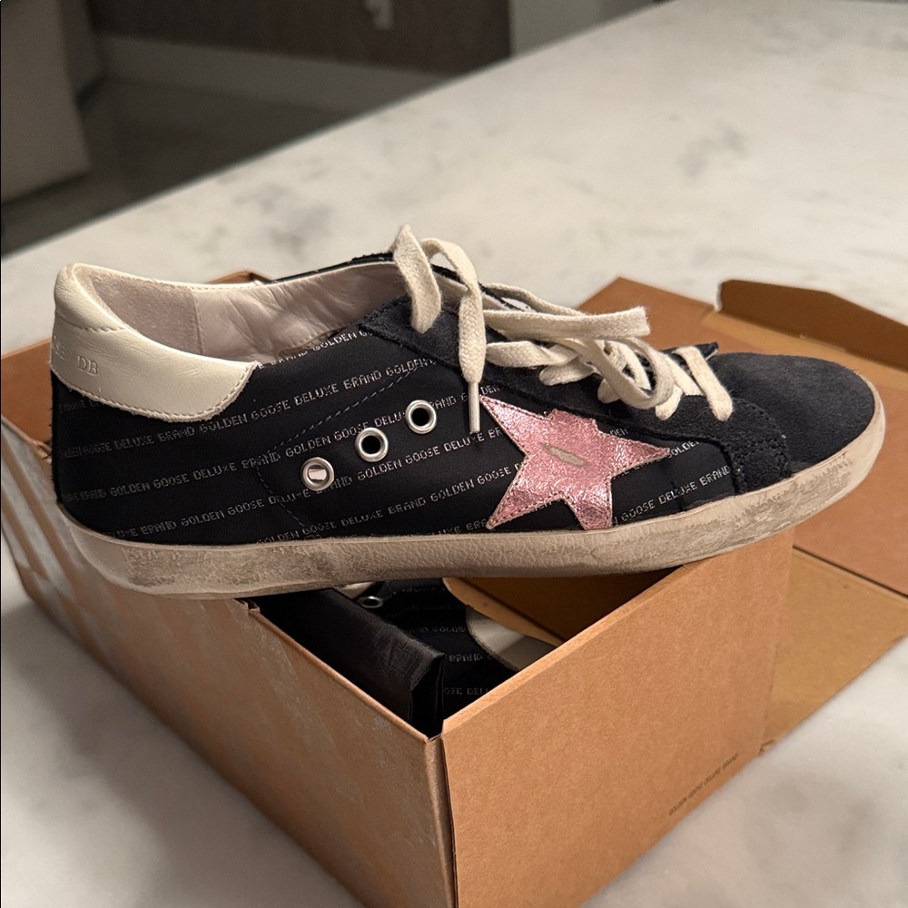 Golden Goose Black and Pink Star Sneakers